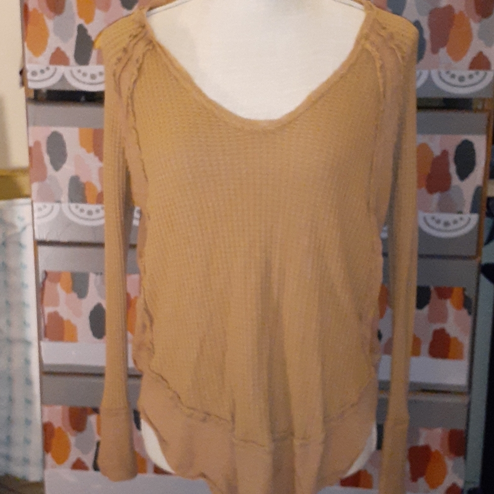 FREE PEOPLE We the Free Collection Orange Tan Long Sleeve Lightweight XS Top
